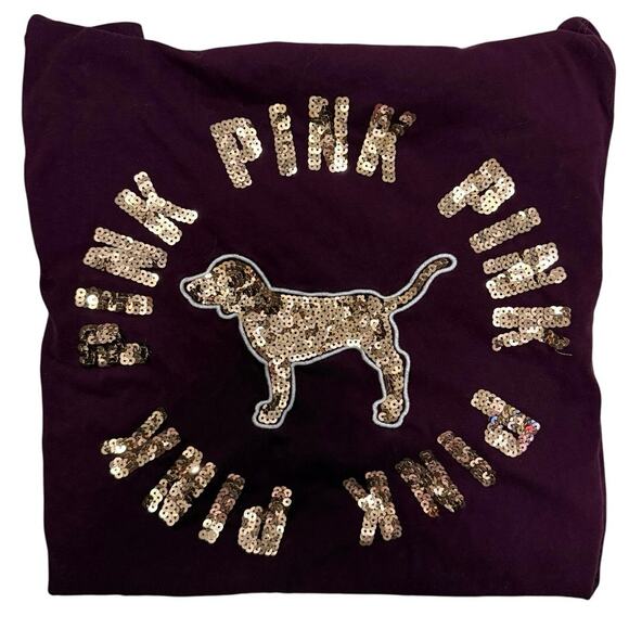 Victoria's Secret Pink Tops - Victorias Secret Pink Women’s large burgundy maroon gold sequin tee shirt top